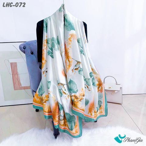 Khăn Choàng Lụa Hàng Châu Họa Tiết Lá Bồ Đề Màu Xanh Ngọc Trang Nhã (LHC072)