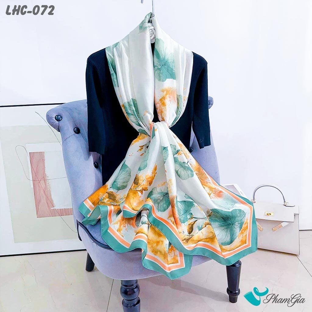Khăn Choàng Lụa Hàng Châu Họa Tiết Lá Bồ Đề Màu Xanh Ngọc Trang Nhã (LHC072)