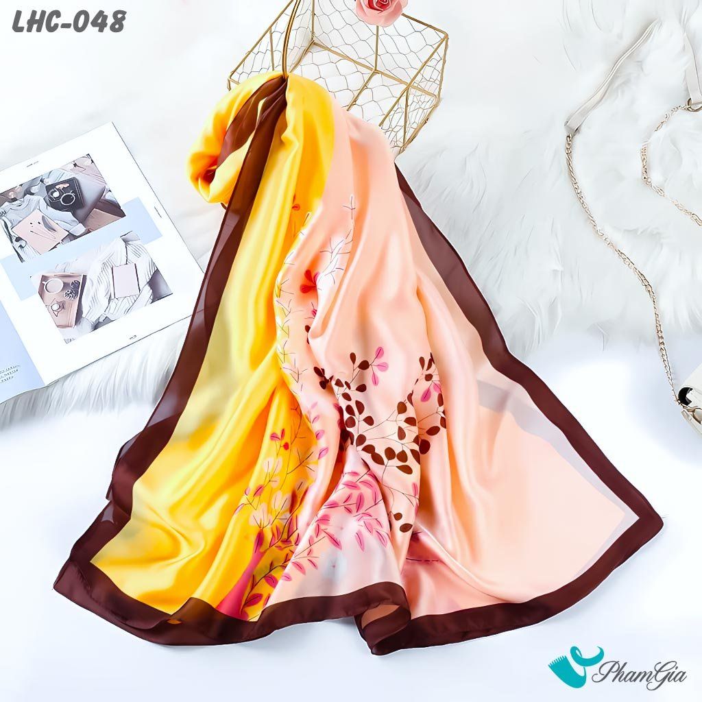 Khăn Choàng Lụa Hàng Châu Họa Tiết Lá Nguyệt Quế Phối Màu Trang Nhã (LHC048)