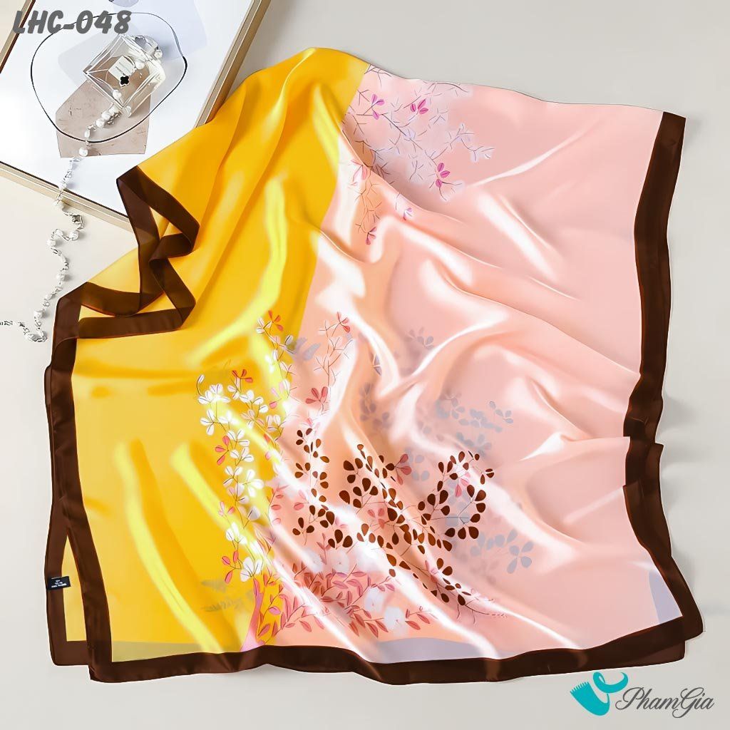 Khăn Choàng Lụa Hàng Châu Họa Tiết Lá Nguyệt Quế Phối Màu Trang Nhã (LHC048)