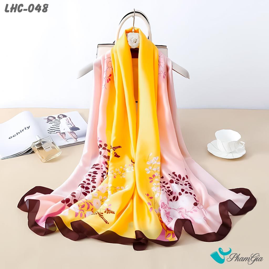 Khăn Choàng Lụa Hàng Châu Họa Tiết Lá Nguyệt Quế Phối Màu Trang Nhã (LHC048)