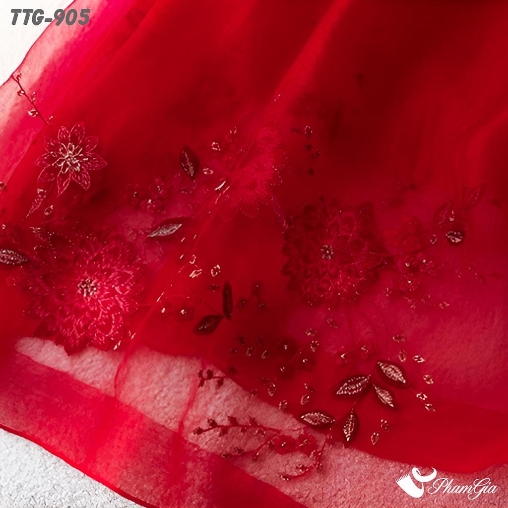 Họa Tiết Khăn Choàng Tơ Tằm Gân Cao Cấp Thêu Hoa Cúc Đại Đóa Màu Đỏ Quý Phái
