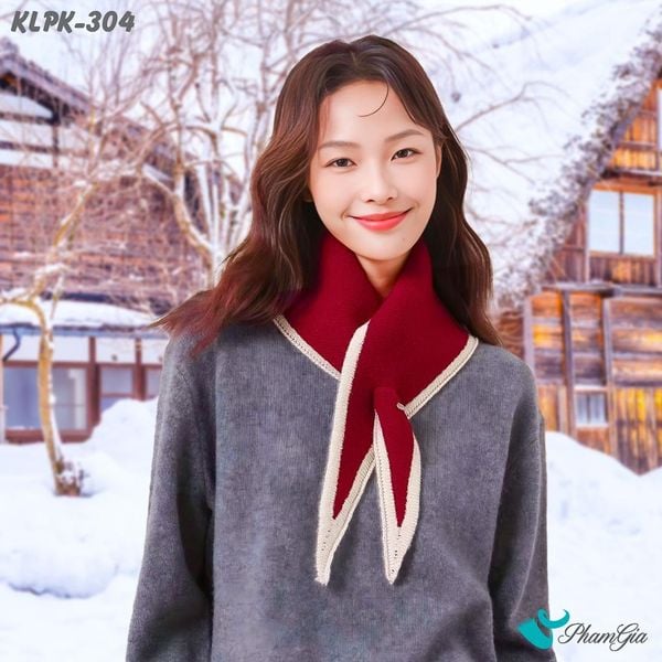 Khăn Len Phụ Kiện Giữ Ấm Thời Trang Cao Cấp Màu Đỏ Đô Phối Viền Kem (KLPK304)