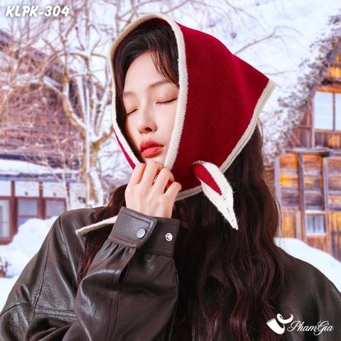 Khăn Len Phụ Kiện Giữ Ấm Thời Trang Cao Cấp Màu Đỏ Đô Phối Viền Kem (KLPK304)