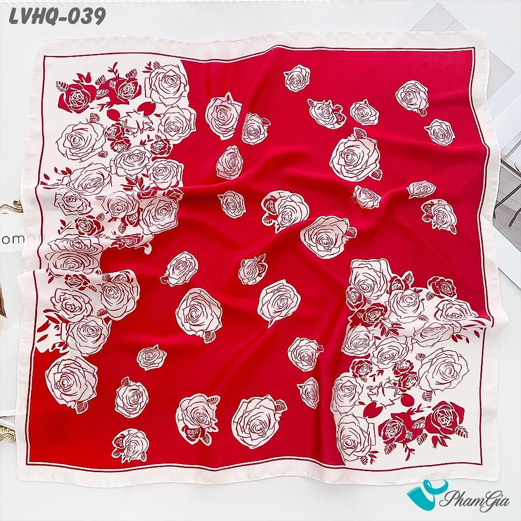 Khăn Lụa Vuông 70*70Cm Phong Cách Hàn Quốc Họa Tiết Hoa Hồng Màu Đỏ (LVHQ039)