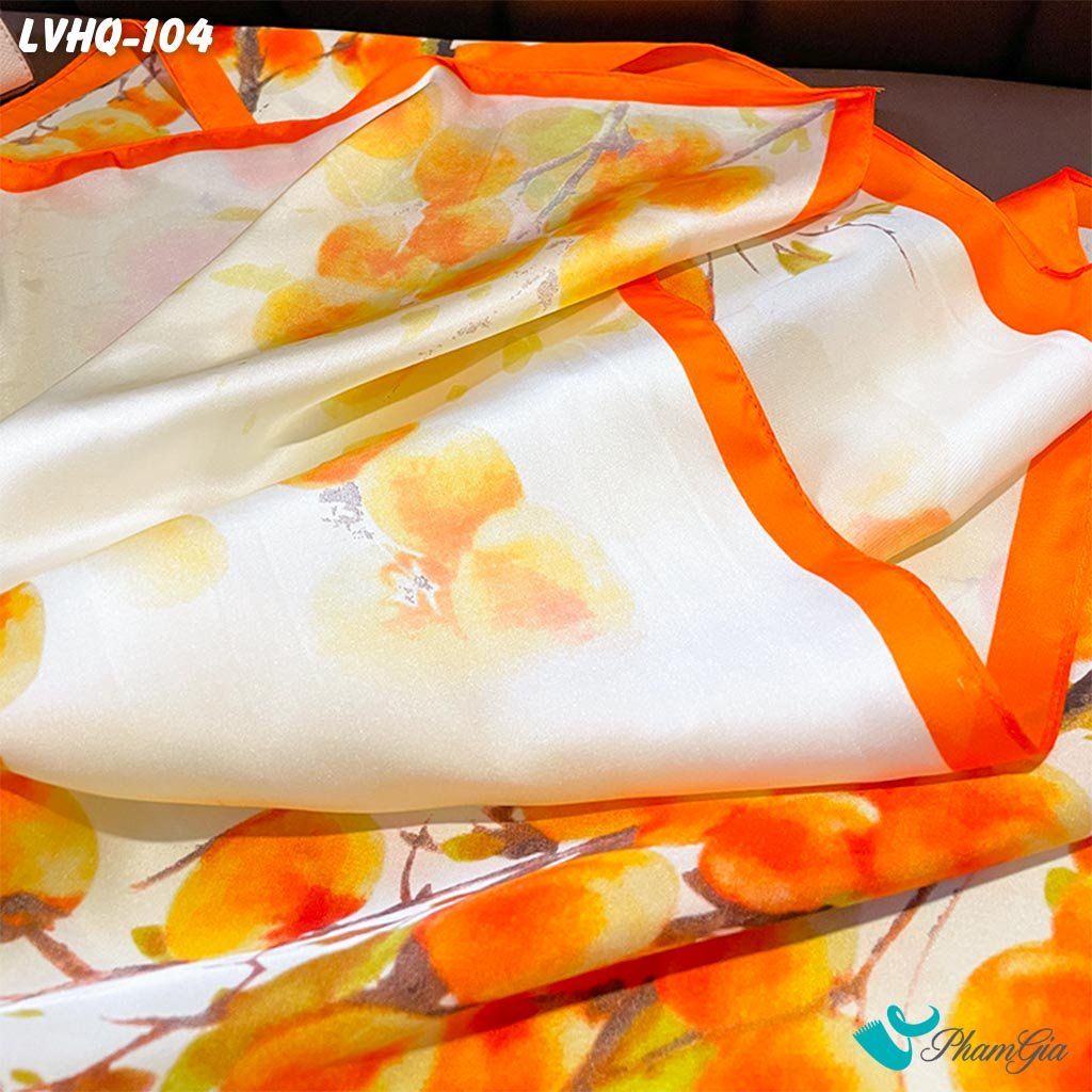 Khăn Lụa Vuông 70*70Cm Phong Cách Hàn Quốc Họa Tiết Hoa Lựu Màu Cam (LVHQ104)