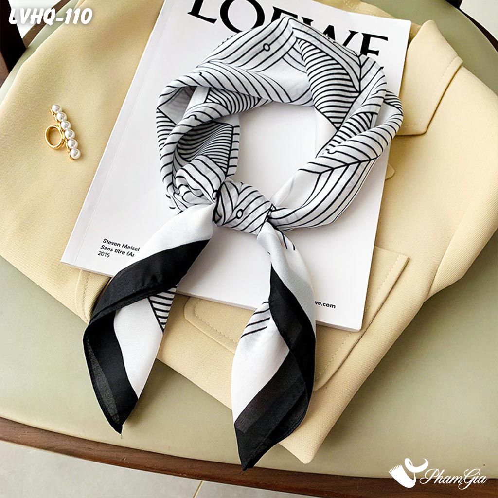 Khăn Lụa Vuông 70*70Cm Phong Cách Hàn Quốc Họa Tiết Kẻ Sọc Tối Giản (LVHQ110)