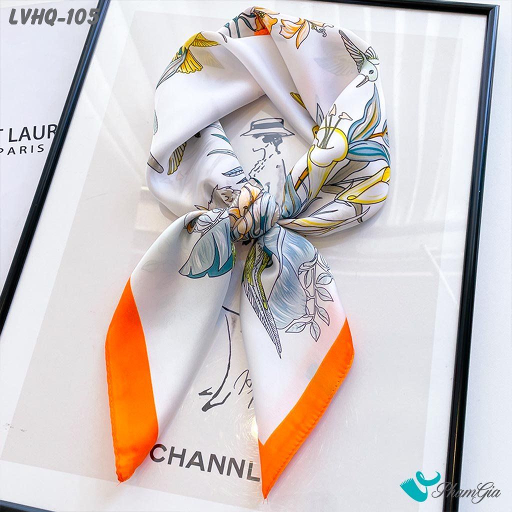 Khăn Lụa Vuông 70*70Cm Phong Cách Hàn Quốc Họa Tiết Tropical Rực Rỡ (LVHQ105)