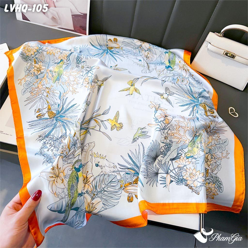 Khăn Lụa Vuông 70*70Cm Phong Cách Hàn Quốc Họa Tiết Tropical Rực Rỡ (LVHQ105)
