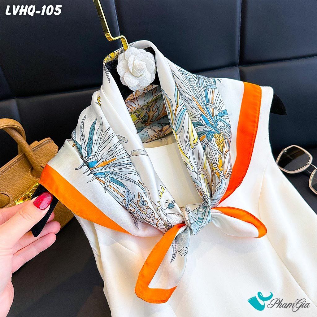 Khăn Lụa Vuông 70*70Cm Phong Cách Hàn Quốc Họa Tiết Tropical Rực Rỡ (LVHQ105)