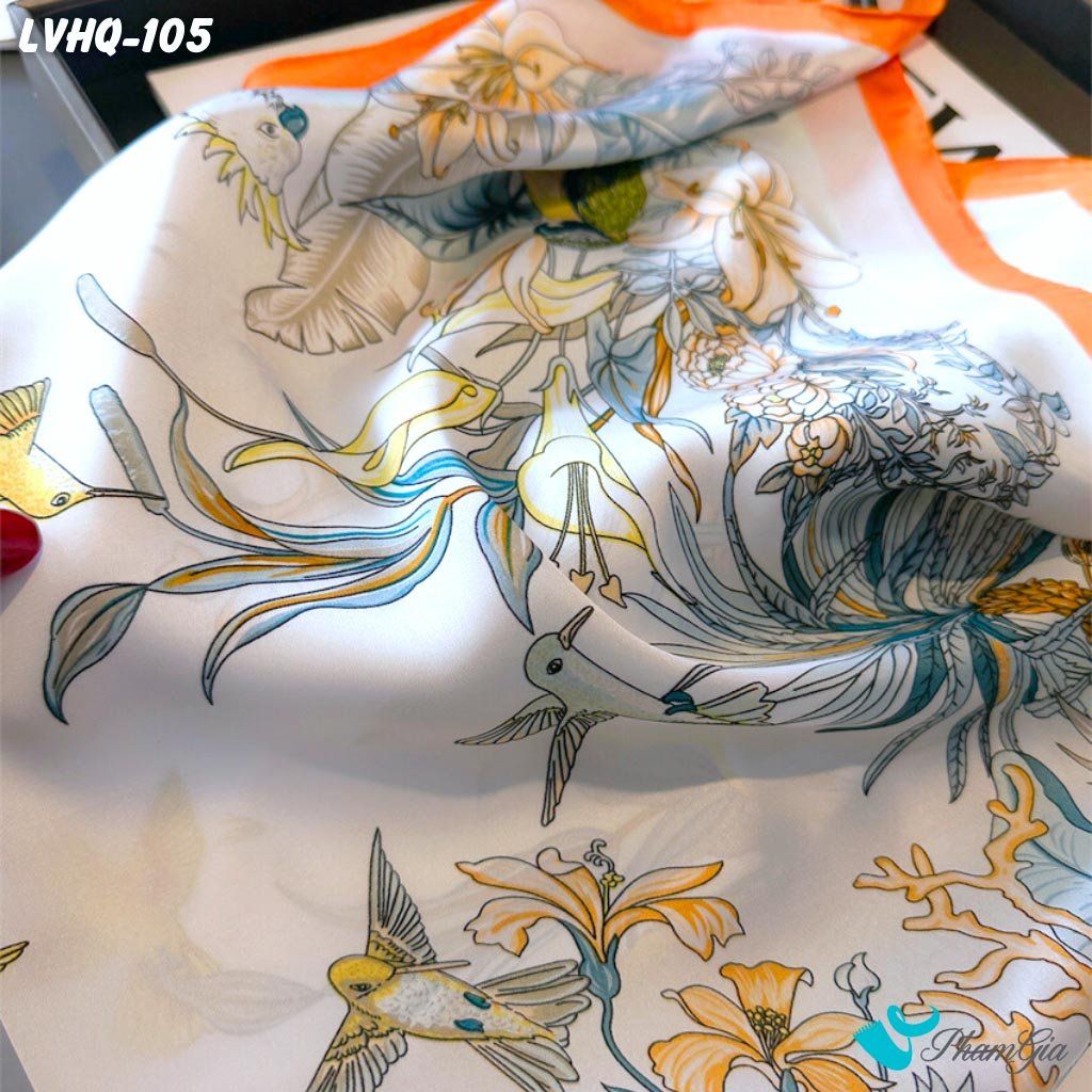 Khăn Lụa Vuông 70*70Cm Phong Cách Hàn Quốc Họa Tiết Tropical Rực Rỡ (LVHQ105)