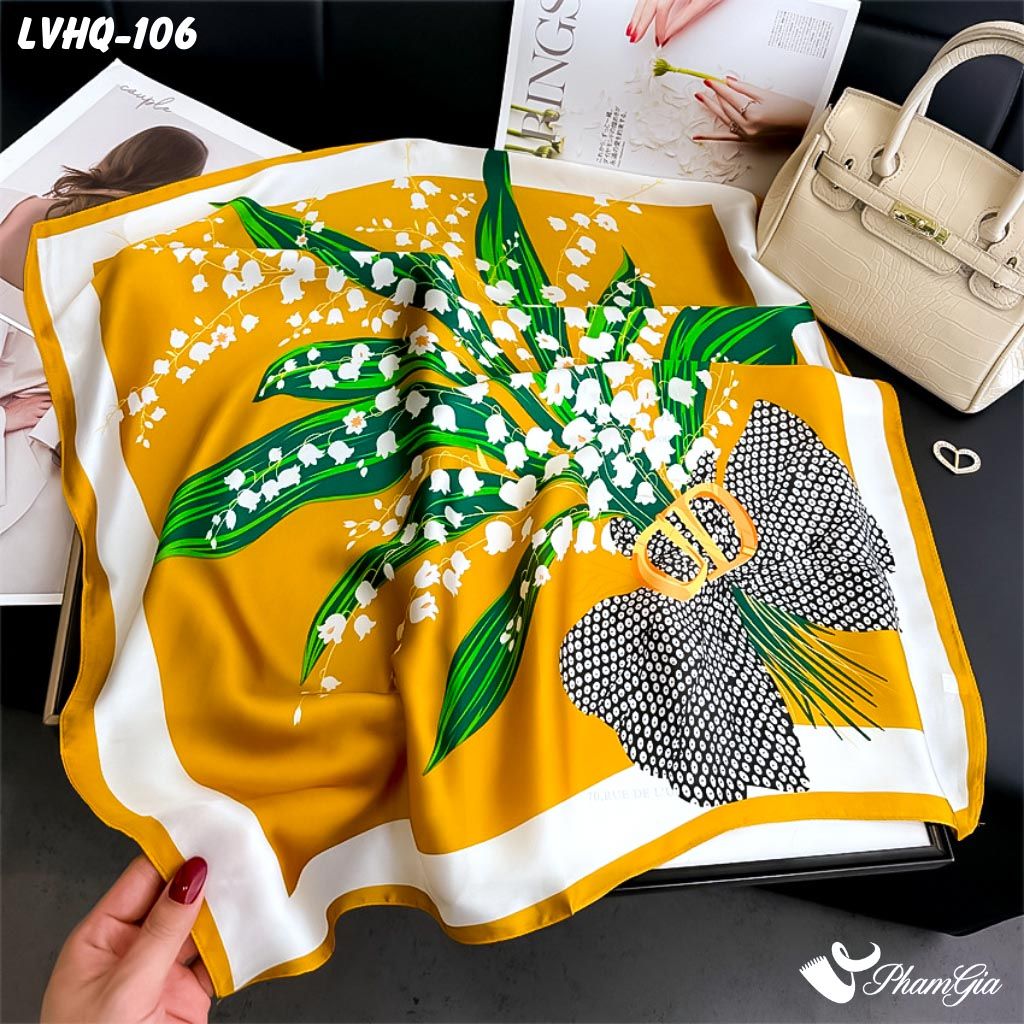 Khăn Lụa Vuông 70*70Cm Phong Cách Hàn Quốc Họa Tiết Tropical Rực Rỡ (LVHQ106)