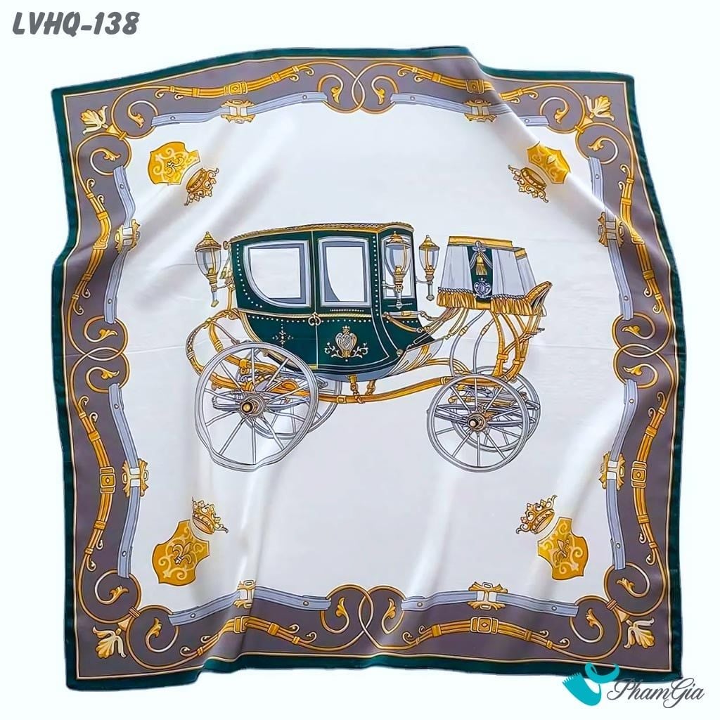 Khăn Lụa Vuông 70*70Cm Phong Cách Hàn Quốc Họa Tiết Xe Ngựa Cổ Điển (LVHQ138)