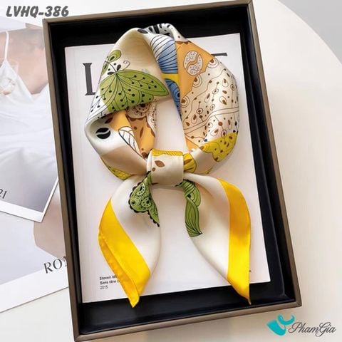 Góc Thẳng Khăn Lụa Vuông 70*70cm Phong Cách Hàn Quốc Họa Tiết Hoa Lá Viền Vàng