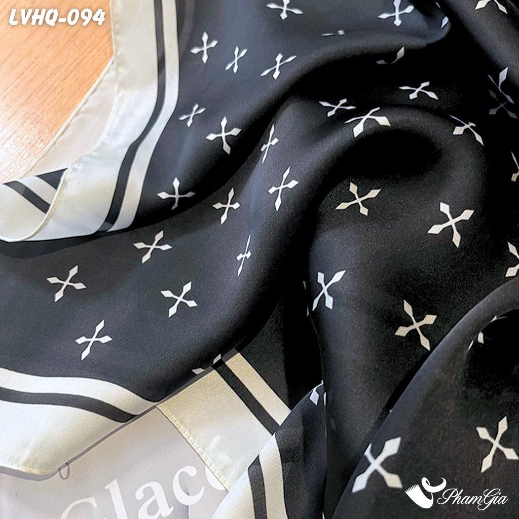 Khăn Lụa Vuông 70*70Cm Phong Cách Hàn Quốc Họa Tiết Monogram Màu Đen (LVHQ094)