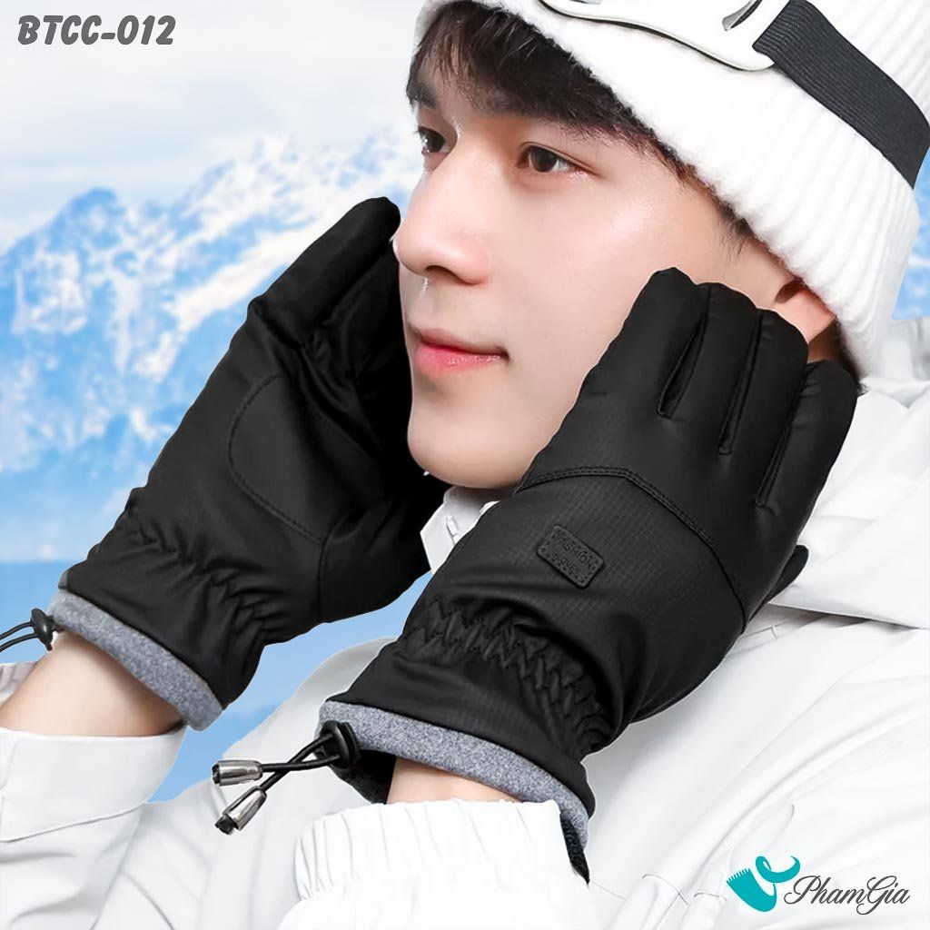 Găng Tay Phao Lót Lông 2 Lớp Giữ Ấm Mùa Đông, Chống Thấm Nước Cao Cấp Màu Đen (BTCC012)