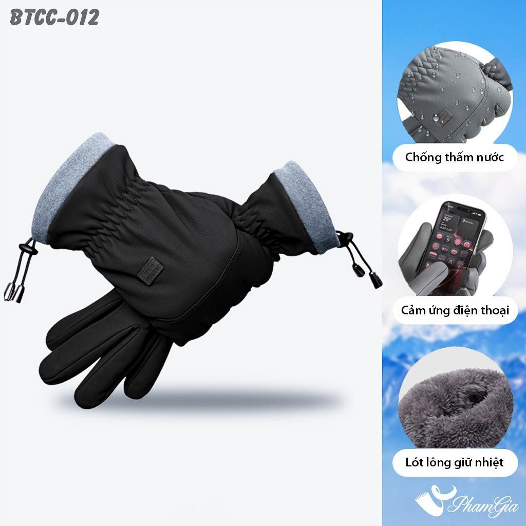 Găng Tay Phao Lót Lông 2 Lớp Giữ Ấm Mùa Đông, Chống Thấm Nước Cao Cấp Màu Đen (BTCC012)