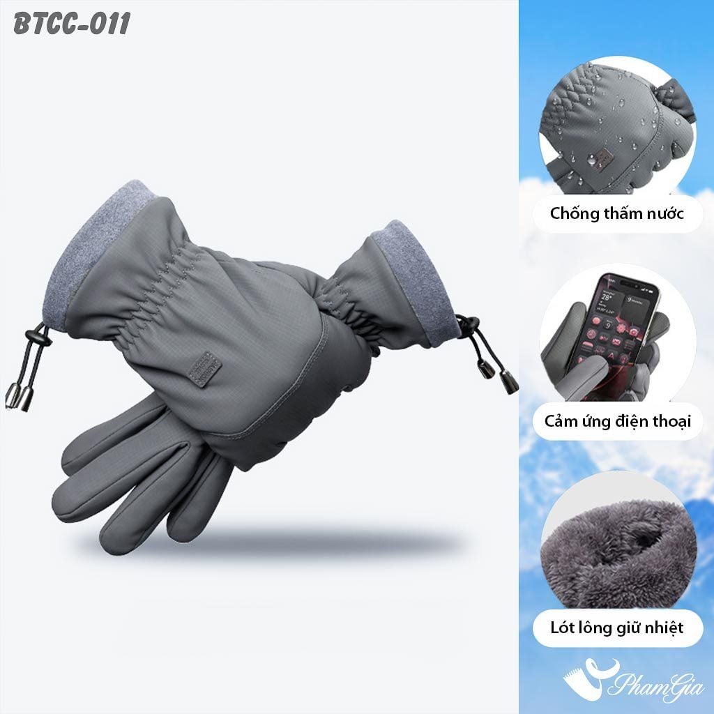 Găng Tay Phao Lót Lông 2 Lớp Giữ Ấm Mùa Đông, Chống Thấm Nước Cao Cấp Màu Xám (BTCC011)