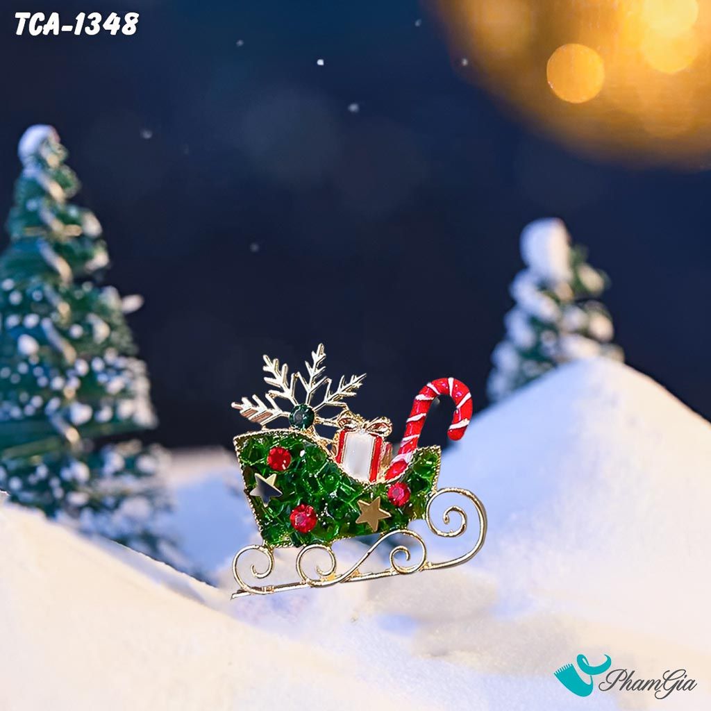 Ghim Cài Áo Xe Trượt Tuyết Phát Quà Giáng Sinh Đính Đá Sắc Màu Lấp Lánh