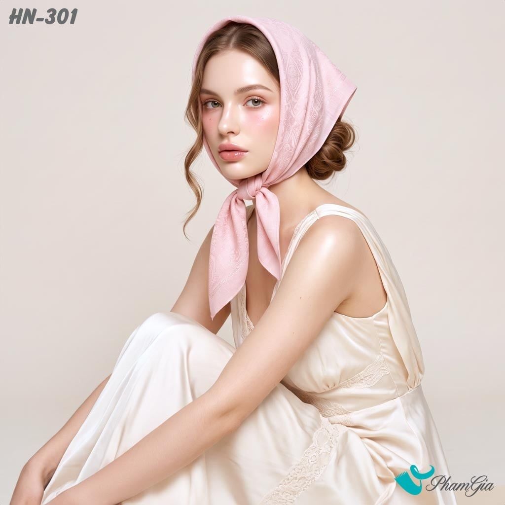 Khăn Linen Vuông Hy Nhiên 70*70Cm Hoạ Tiết Chìm Màu Hồng Pastel (HN301)