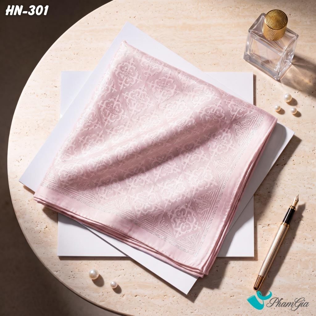 Khăn Linen Vuông Hy Nhiên 70*70Cm Hoạ Tiết Chìm Màu Hồng Pastel (HN301)