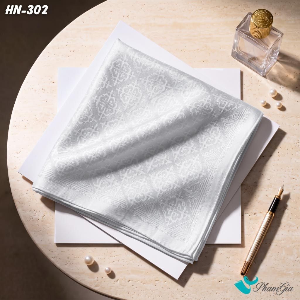 Khăn Linen Vuông Hy Nhiên 70*70Cm Hoạ Tiết Chìm Màu Trắng (HN302)