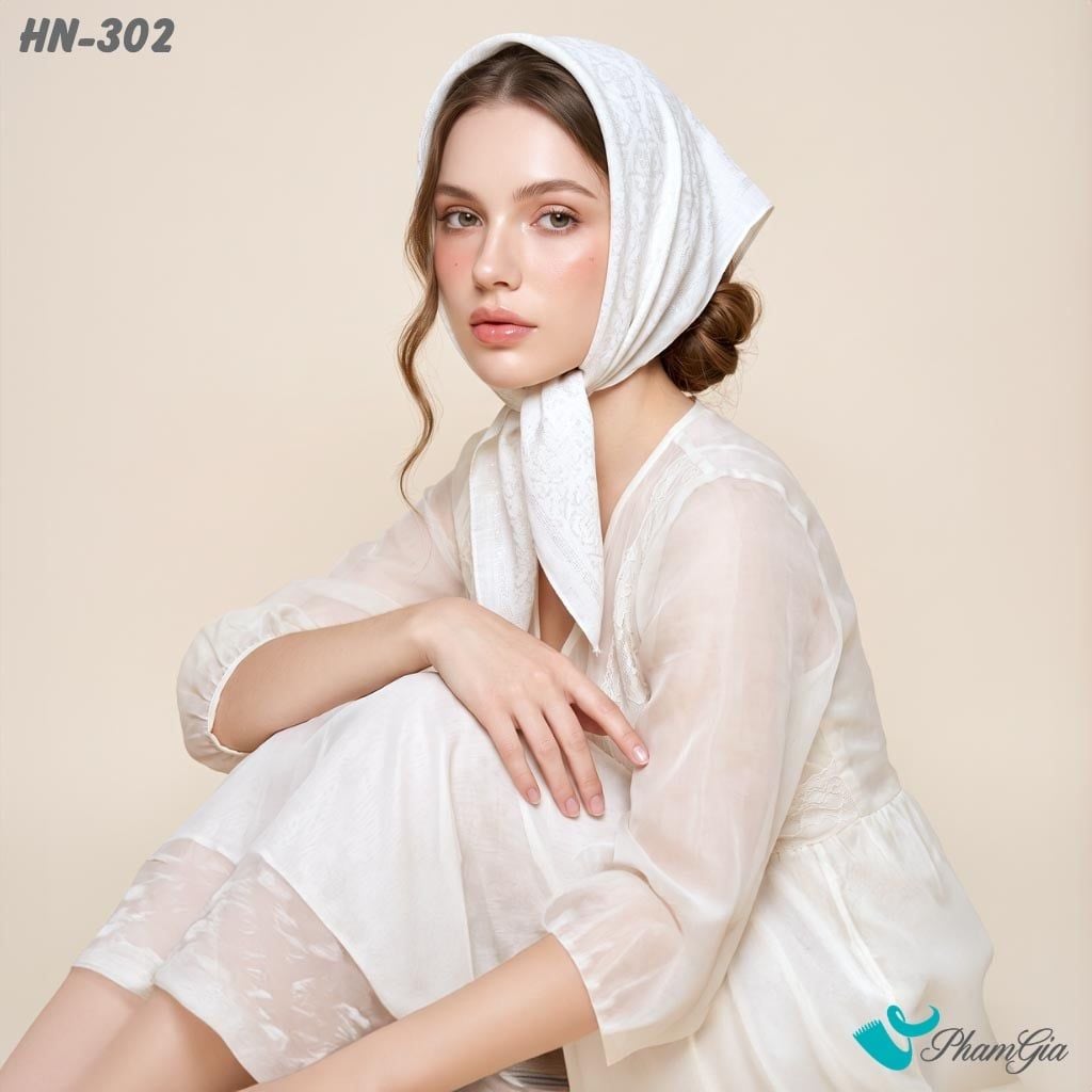 Khăn Linen Vuông Hy Nhiên 70*70Cm Hoạ Tiết Chìm Màu Trắng (HN302)