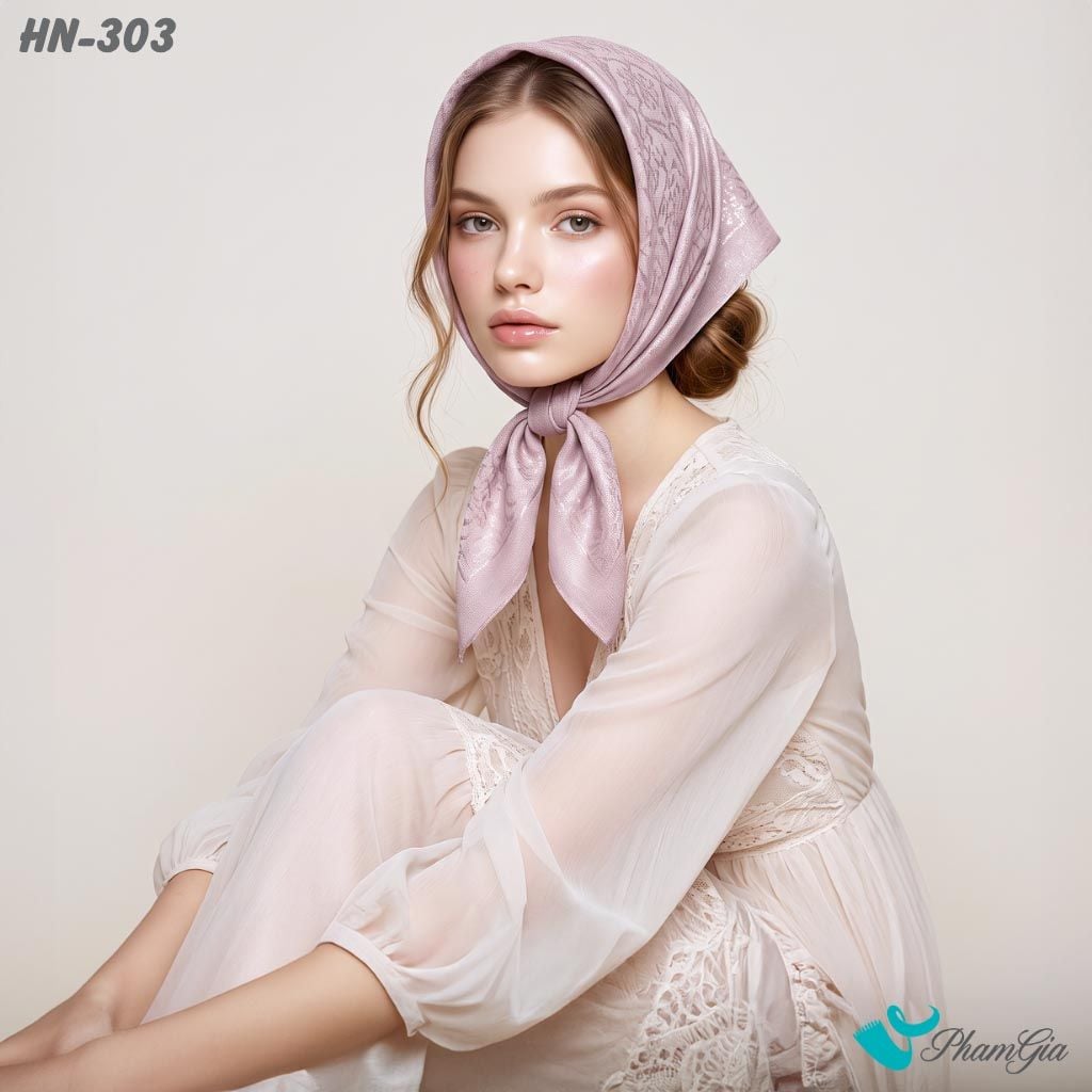 Khăn Linen Vuông Hy Nhiên 70*70Cm Hoạ Tiết Chìm Màu Tím Pastel (HN303)