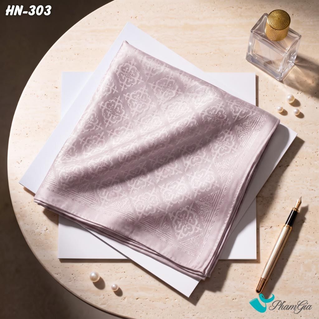 Khăn Linen Vuông Hy Nhiên 70*70Cm Hoạ Tiết Chìm Màu Tím Pastel (HN303)