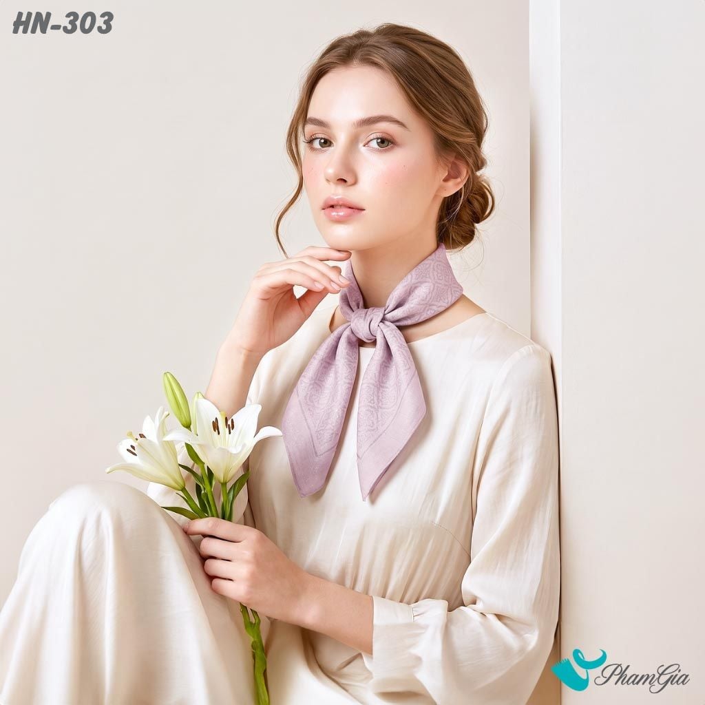 Khăn Linen Vuông Hy Nhiên 70*70Cm Hoạ Tiết Chìm Màu Tím Pastel (HN303)