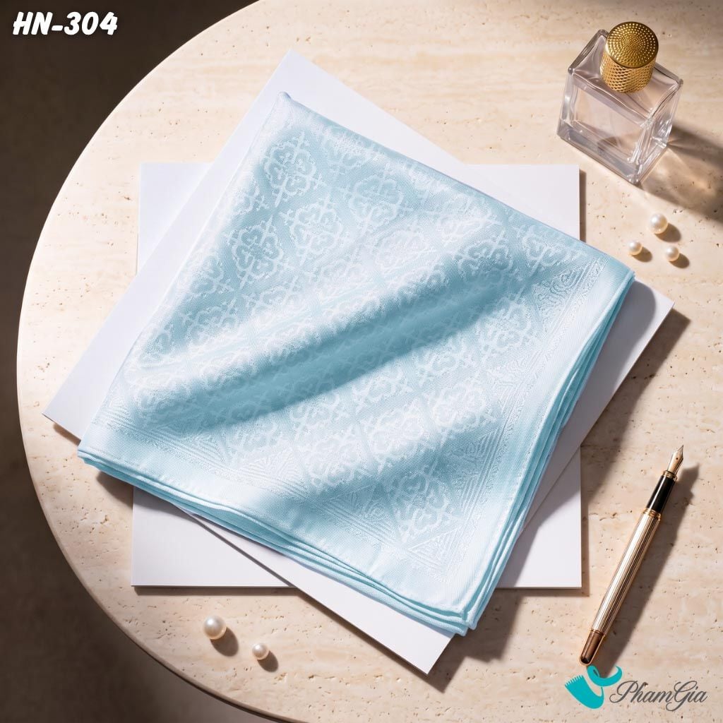 Khăn Linen Vuông Hy Nhiên 70*70Cm Hoạ Tiết Chìm Màu Xanh Baby (HN304)