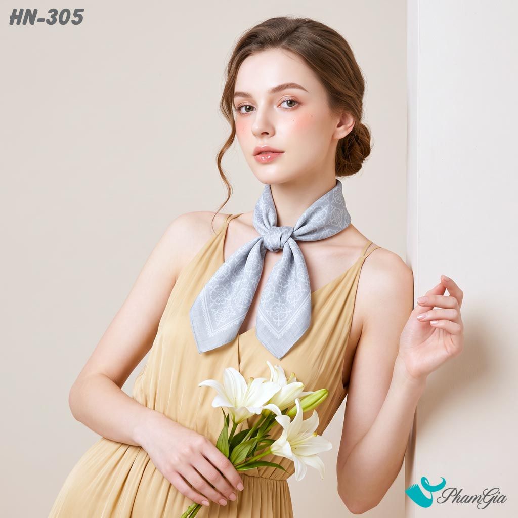 Khăn Linen Vuông Hy Nhiên 70*70Cm Hoạ Tiết Chìm Màu Xám Bạc (HN305)