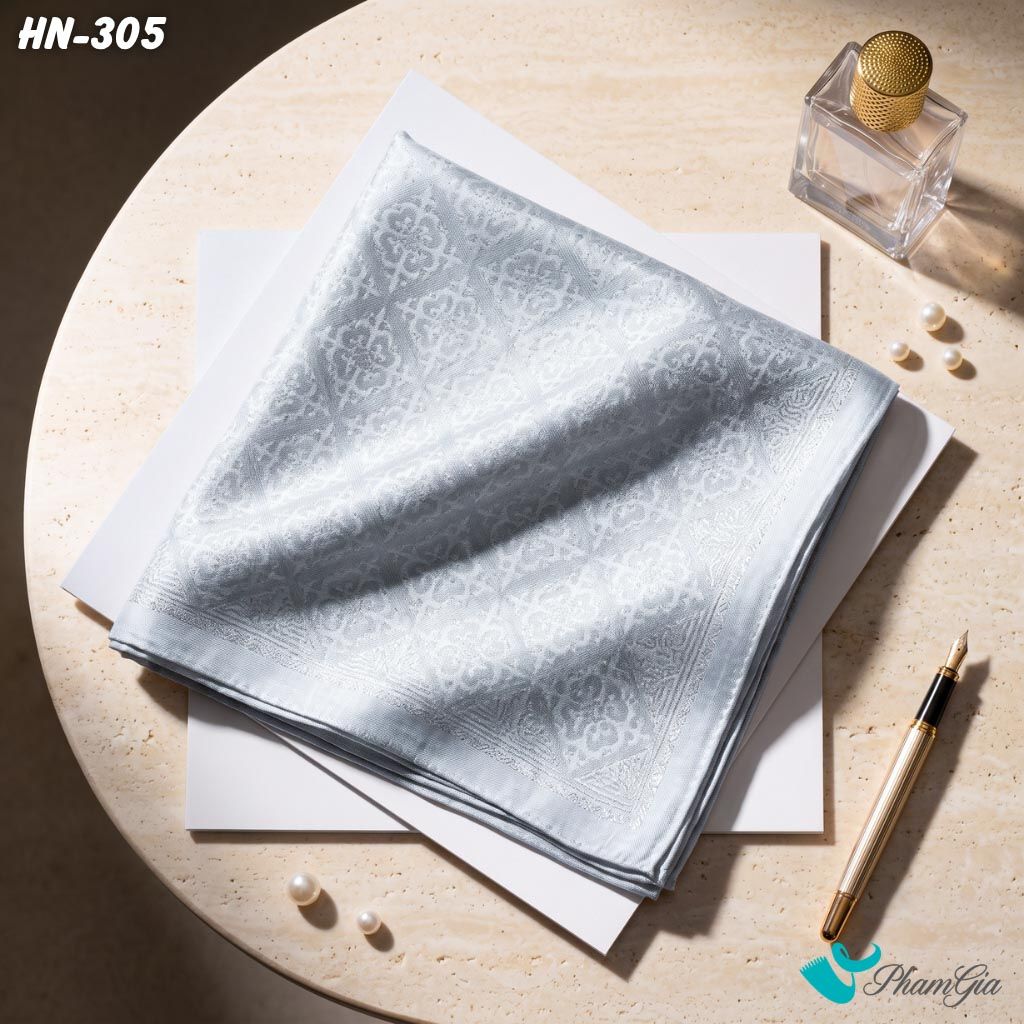 Khăn Linen Vuông Hy Nhiên 70*70Cm Hoạ Tiết Chìm Màu Xám Bạc (HN305)