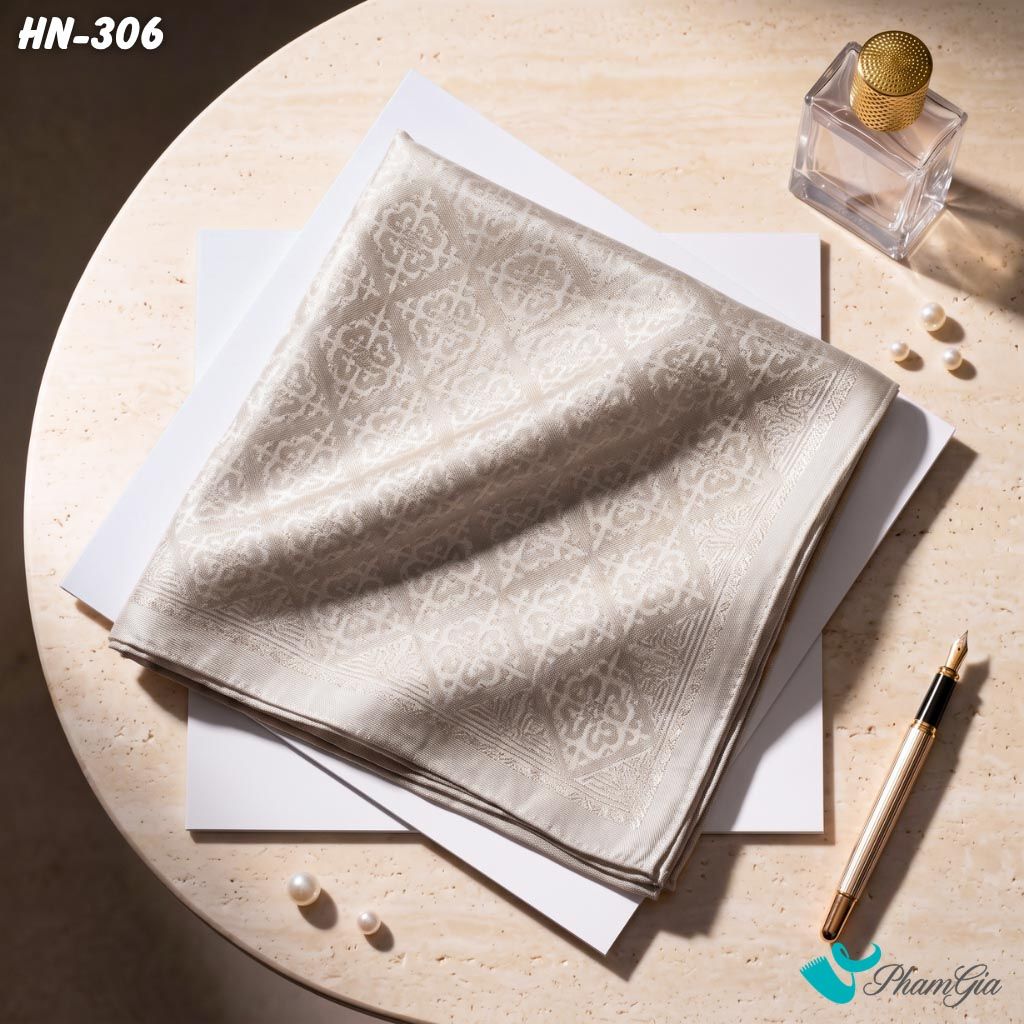 Khăn Linen Vuông Hy Nhiên 70*70Cm Hoạ Tiết Chìm Màu Beige (HN306)