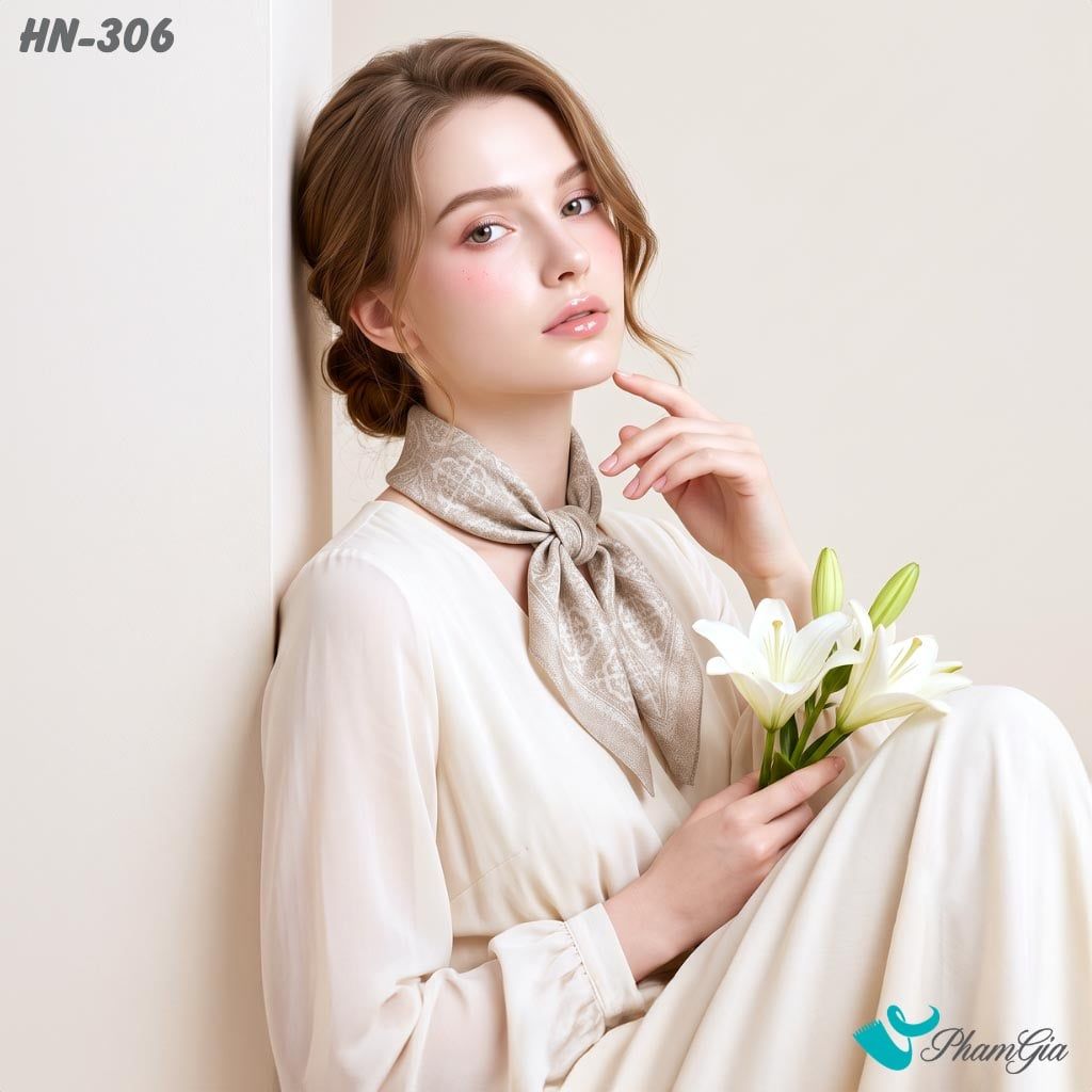 Khăn Linen Vuông Hy Nhiên 70*70Cm Hoạ Tiết Chìm Màu Beige (HN306)
