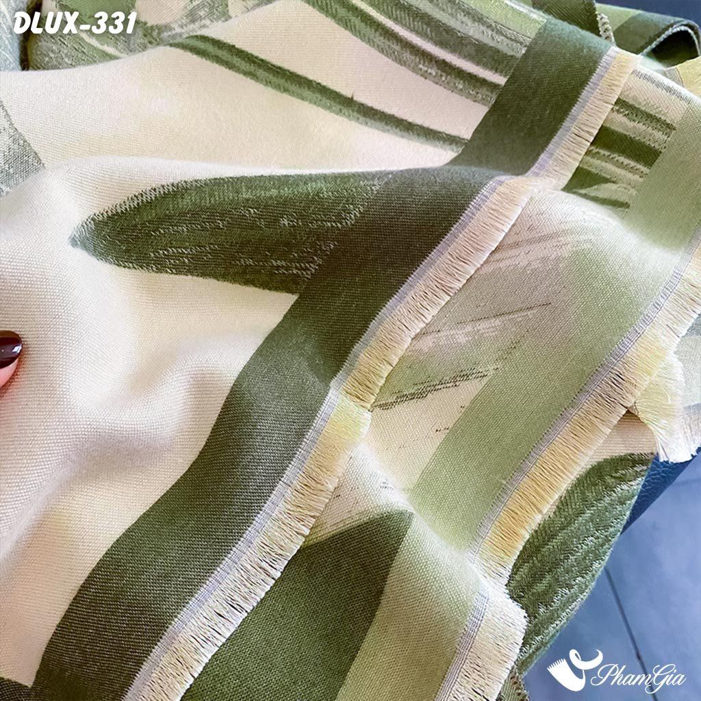 Khăn Choàng Dạ Cashmere Cao Cấp Họa Tiết Hoa Lily Màu Xanh Rêu Trang Nhã (DLUX331)