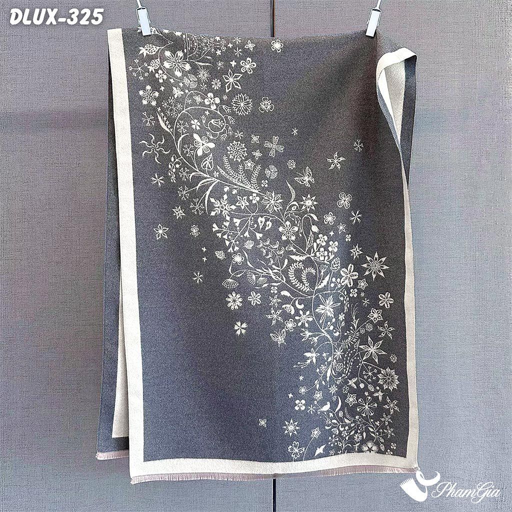 Khăn Choàng Dạ Cashmere Cao Cấp Họa Tiết Hoa Nguyệt Quế Màu Xám Quý Phái (DLUX325)