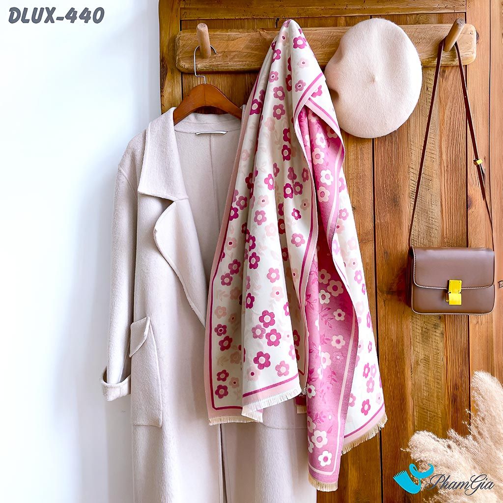Góc Thẳng Khăn Choàng Dạ Cashmere Cao Cấp Họa Tiết Hoa Nhí Màu Hồng Baby Ngọt Ngào