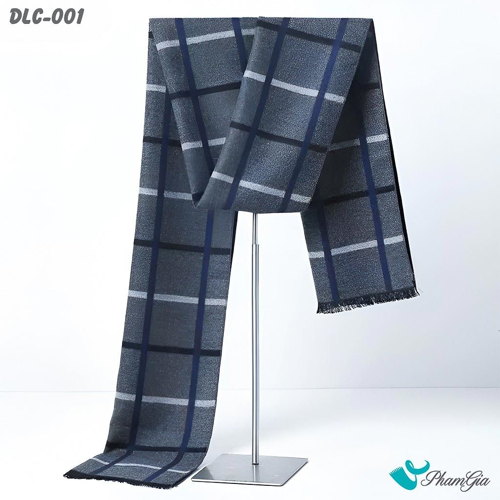 Khăn Choàng Dạ Cashmere Nam Cao Cấp Họa Tiết Caro Tattersall Màu Xám Ghi (DLC001)