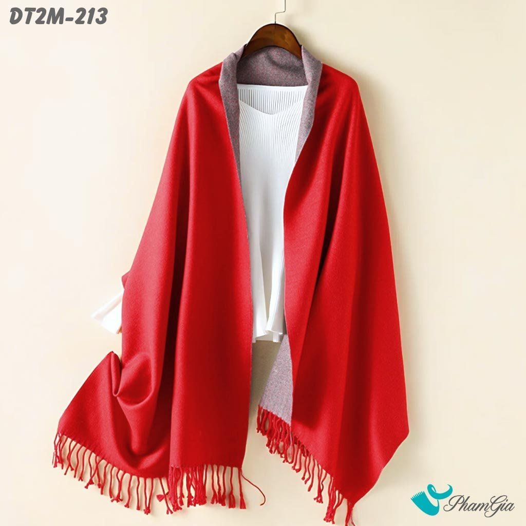 Khăn Choàng Dạ Cashmere Trơn 2 Mặt Phiên Bản Mới Phối Màu Xám Ghi - Đỏ Cá Tính (DT2M213)