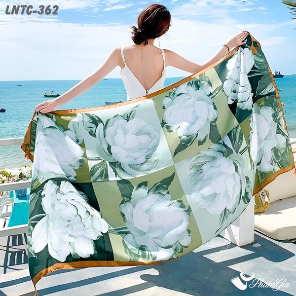 Khăn Choàng Linen Boho Họa Tiết Thổ Cẩm Phối Hoa Màu Xanh Mint Ngọt Ngào (LNTC362)