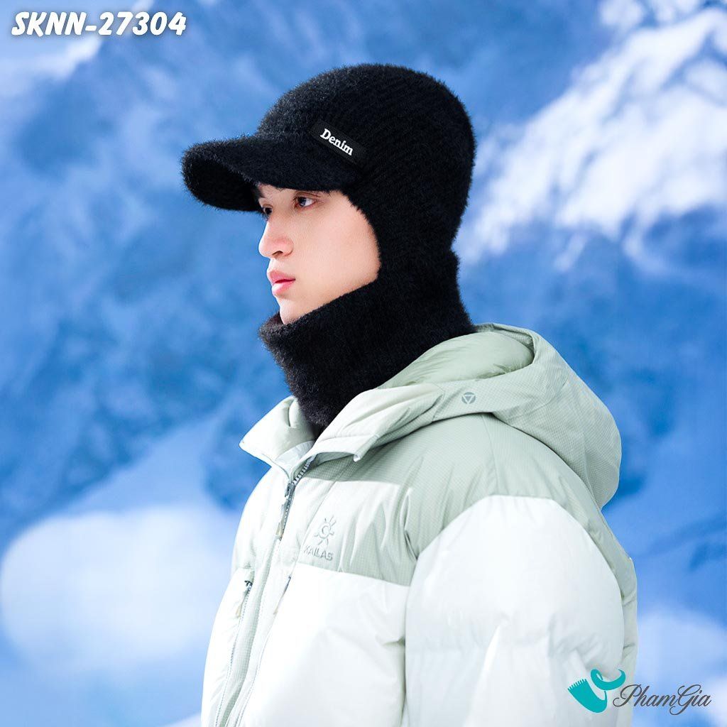 Set Khăn Nón Len Phối Lông Unisex Tích Hợp Khẩu Trang Giữ Ấm, Chắn Gió Mùa Đông Màu Đen (SKNN27304)