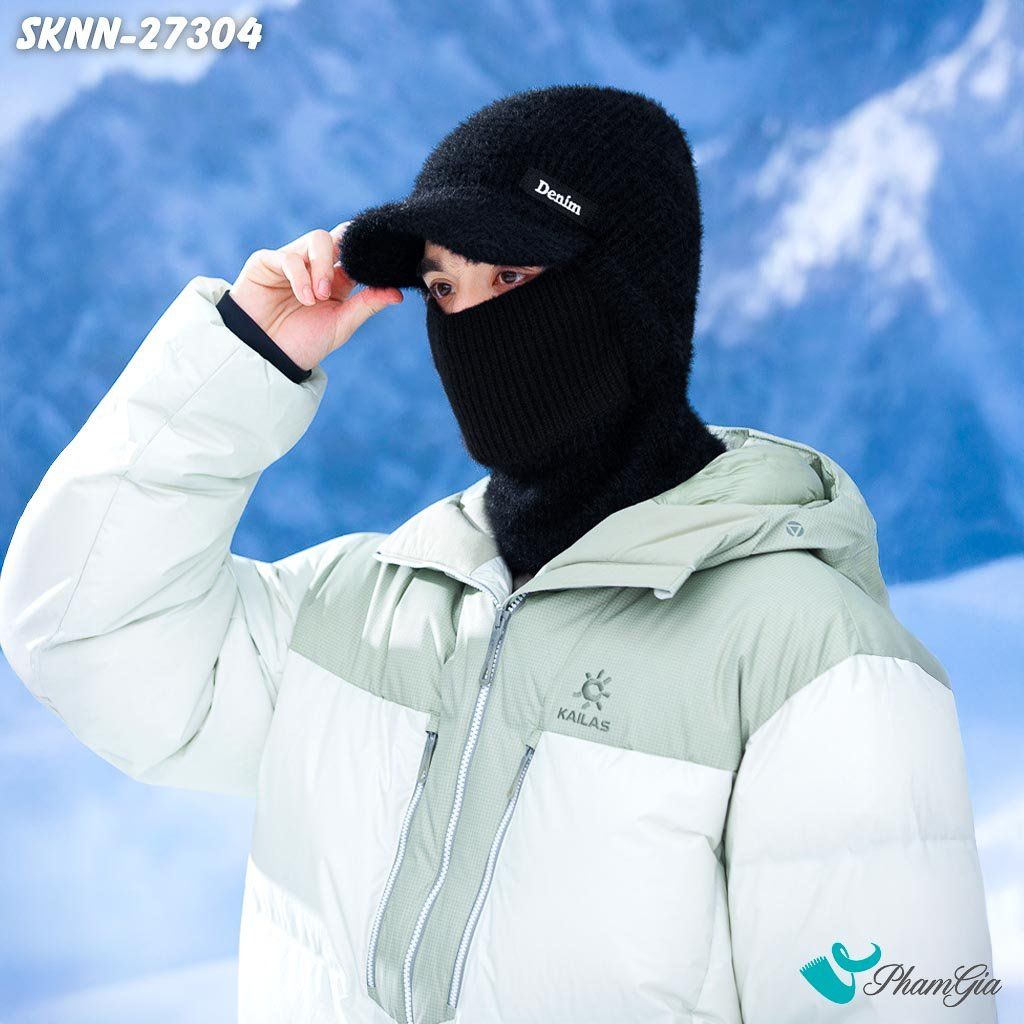 Set Khăn Nón Len Phối Lông Unisex Tích Hợp Khẩu Trang Giữ Ấm, Chắn Gió Mùa Đông Màu Đen (SKNN27304)