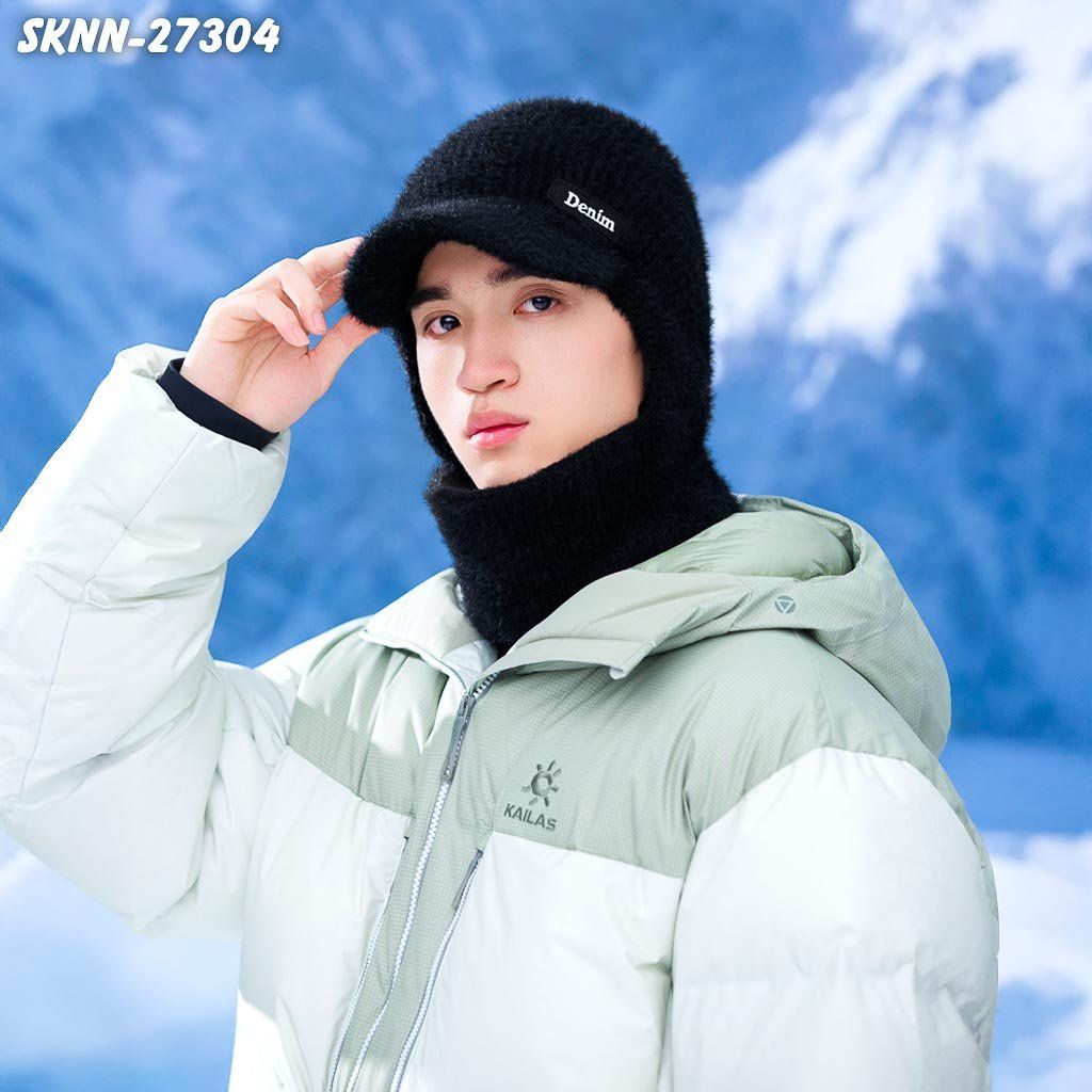 Set Khăn Nón Len Phối Lông Unisex Tích Hợp Khẩu Trang Giữ Ấm, Chắn Gió Mùa Đông Màu Đen (SKNN27304)