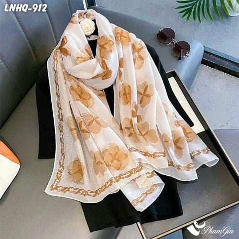 Khăn Choàng Linen Phong Cách Hàn Quốc Hoạ Tiết Hoa Cách Điệu Màu Nâu Thanh Lịch (LNHQ912)