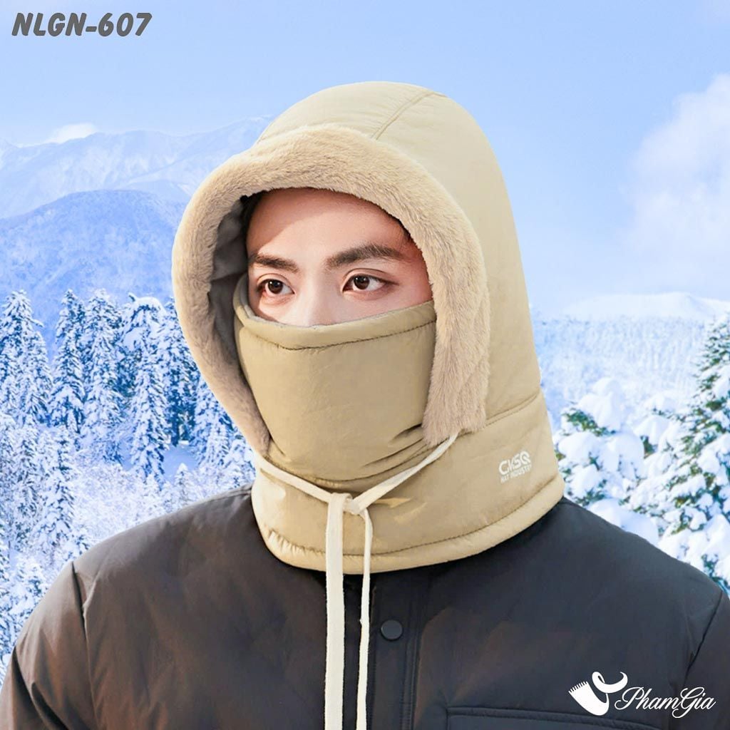 Model Đội Nón Lông Giữ Nhiệt Chuyên Dụng Tích Hợp Khẩu Trang Giữ Ấm Siêu Dày Màu Beige