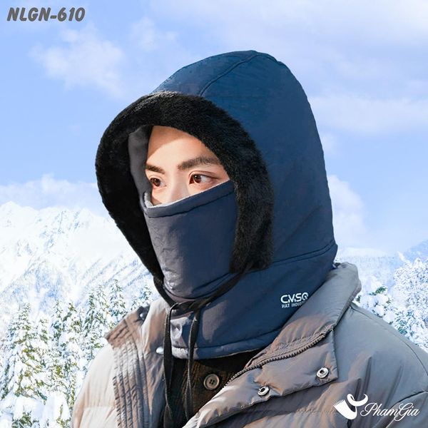 Nón Lông Giữ Nhiệt Chuyên Dụng Tích Hợp Khẩu Trang Giữ Ấm Siêu Dày Màu Xanh Navy (NLGN610)