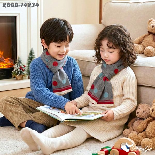 Khăn Dạ Baby Giữ Ấm Họa Tiết Chấm Bi Màu Xám Đáng Yêu (KDBB14834)
