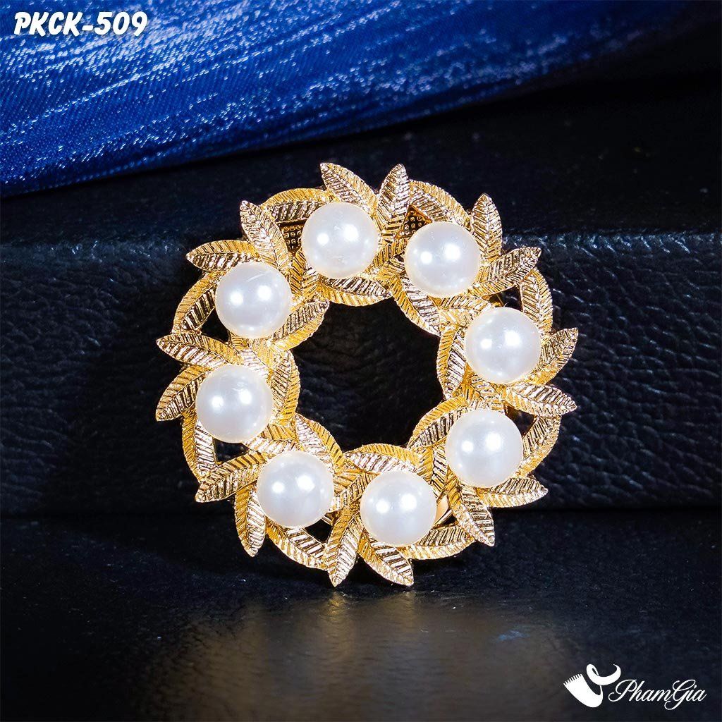 Phụ Kiện Cài Khăn, Cài Áo Đa Năng Họa Tiết Họa Tiết Lá Nguyệt Quế Đính Ngọc Trai (PKCK509)