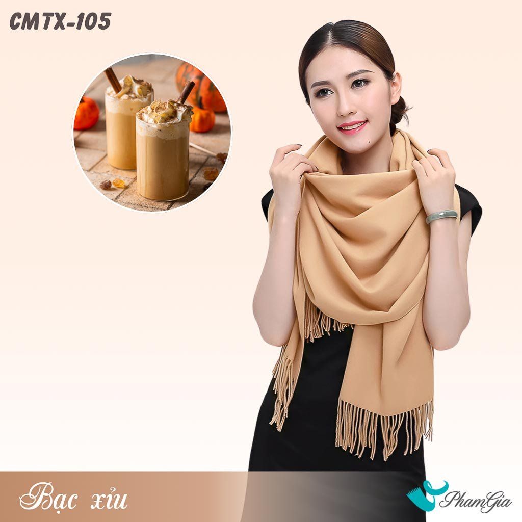 Khăn Choàng Cashmere Trơn Cao Cấp Màu Bạc Xỉu